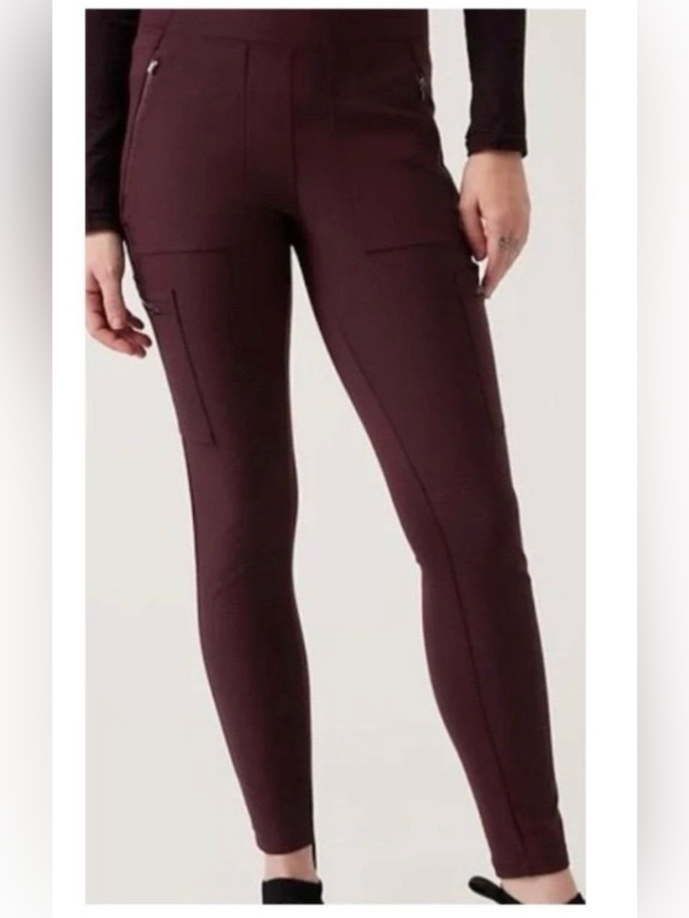 Athleta Headlands Hybrid High Rise Cargo Leggings Burgundy Size 16 Tall